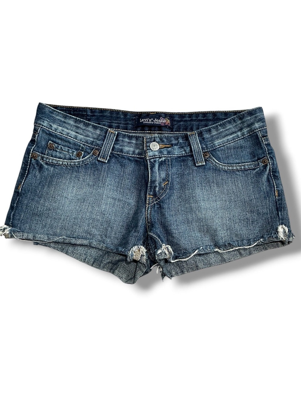 Levi's Distressed Dark Blue Denim Cutoff Shorts